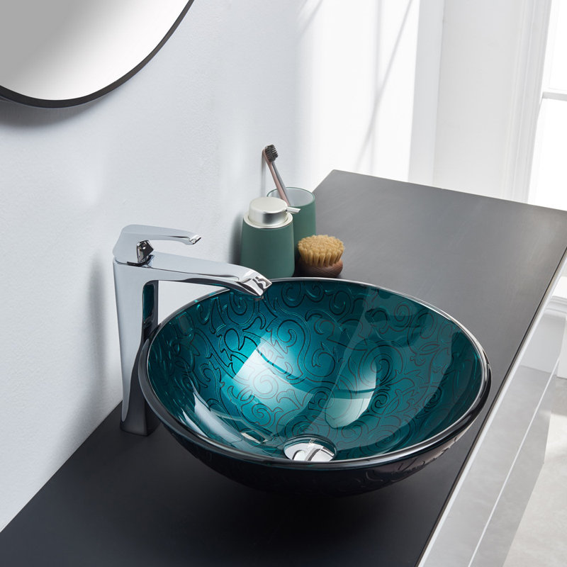 Kalyste Metallic Blue Glass Sink Sculptured Glass Handmade Circular